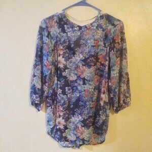 Lauren's Conrad Women's Balloon Sleeve Blue Floral Blouse Size: XS
